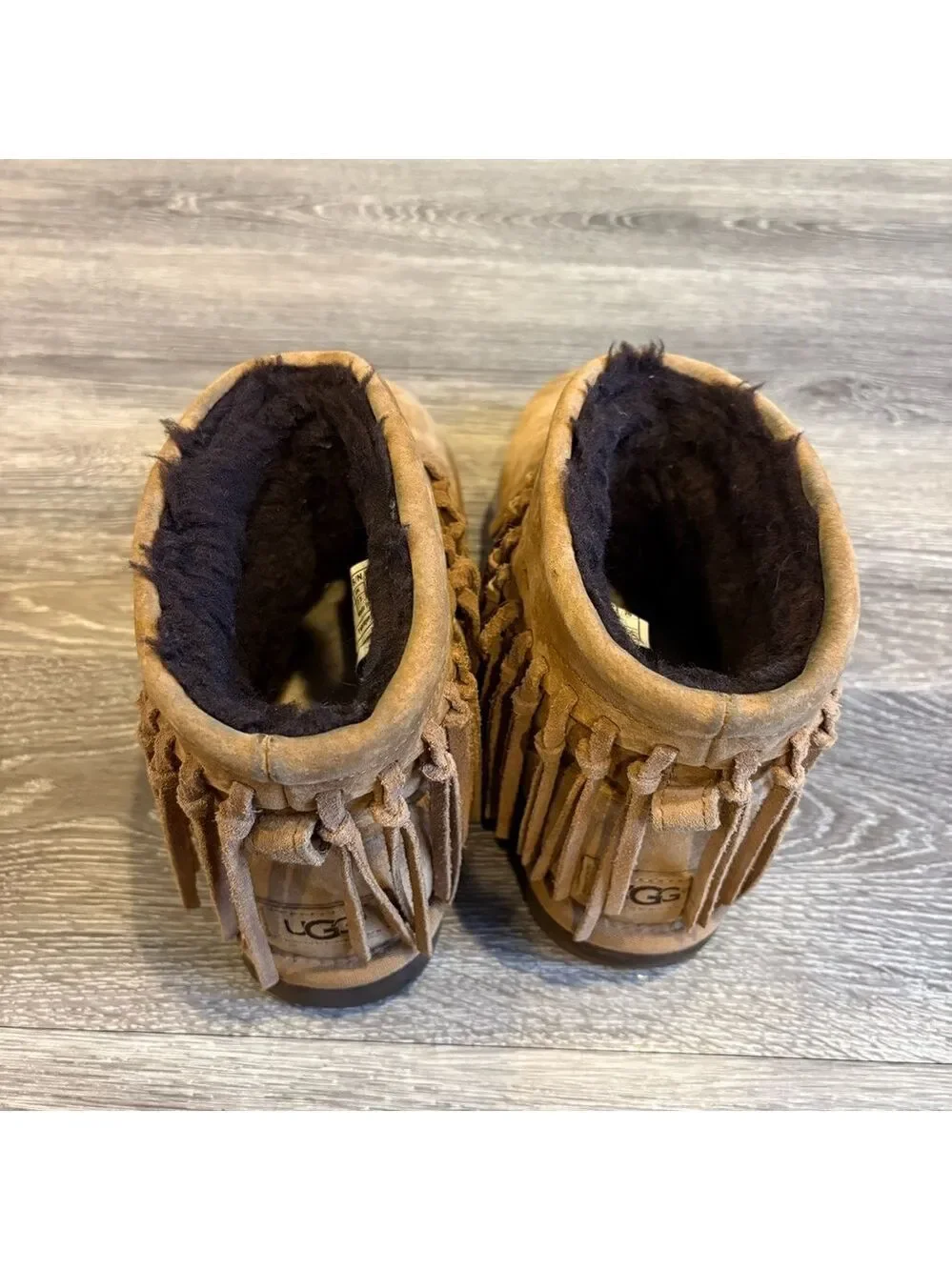 UGG Chestnut Suede Shearling-Lined Fringe Ankle Boots Size 9